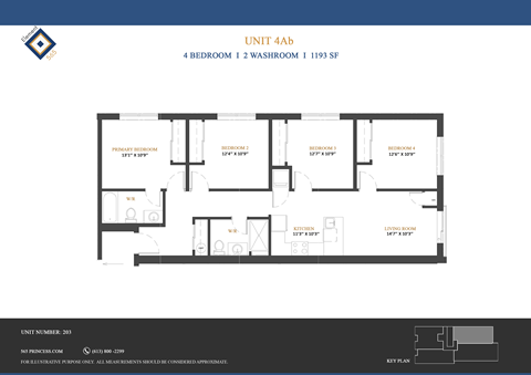 Floor plan for 4 beds, 2 baths, 1193 sqft